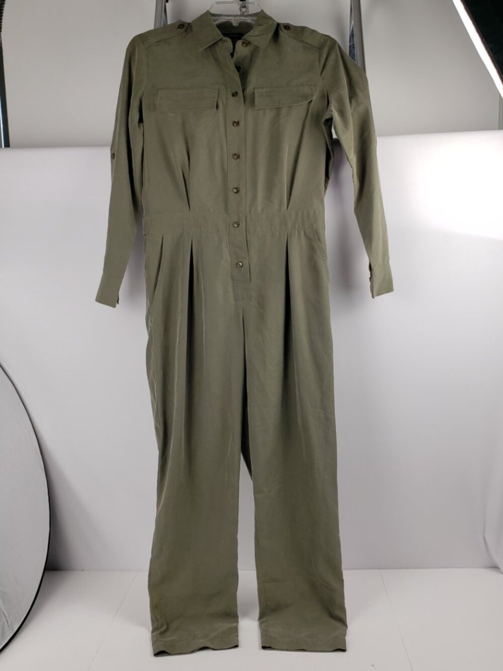 Banana Republic 2P Olive Green Jumpsuit Womens Petite Lightweight Soft